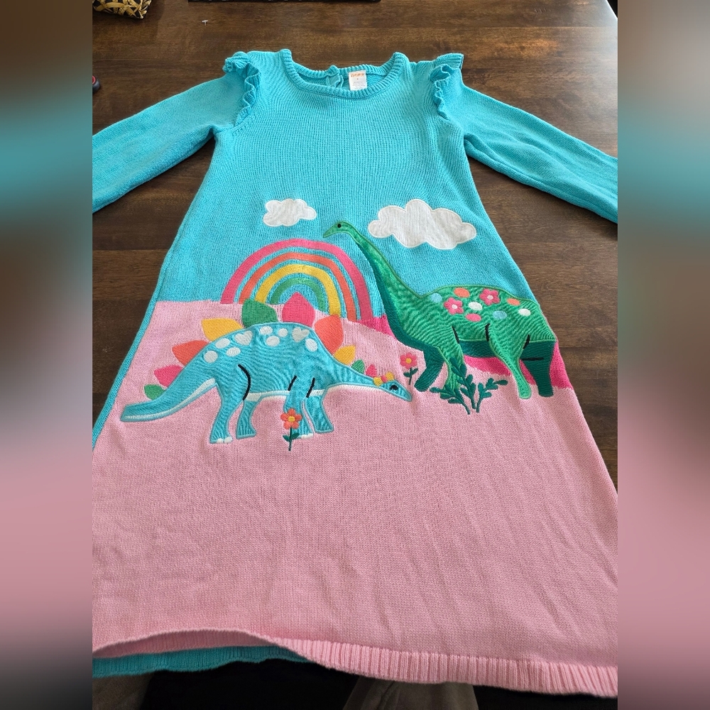 Gymboree Girls Embroidered Dino Long Slweve Sweater Dress 8
